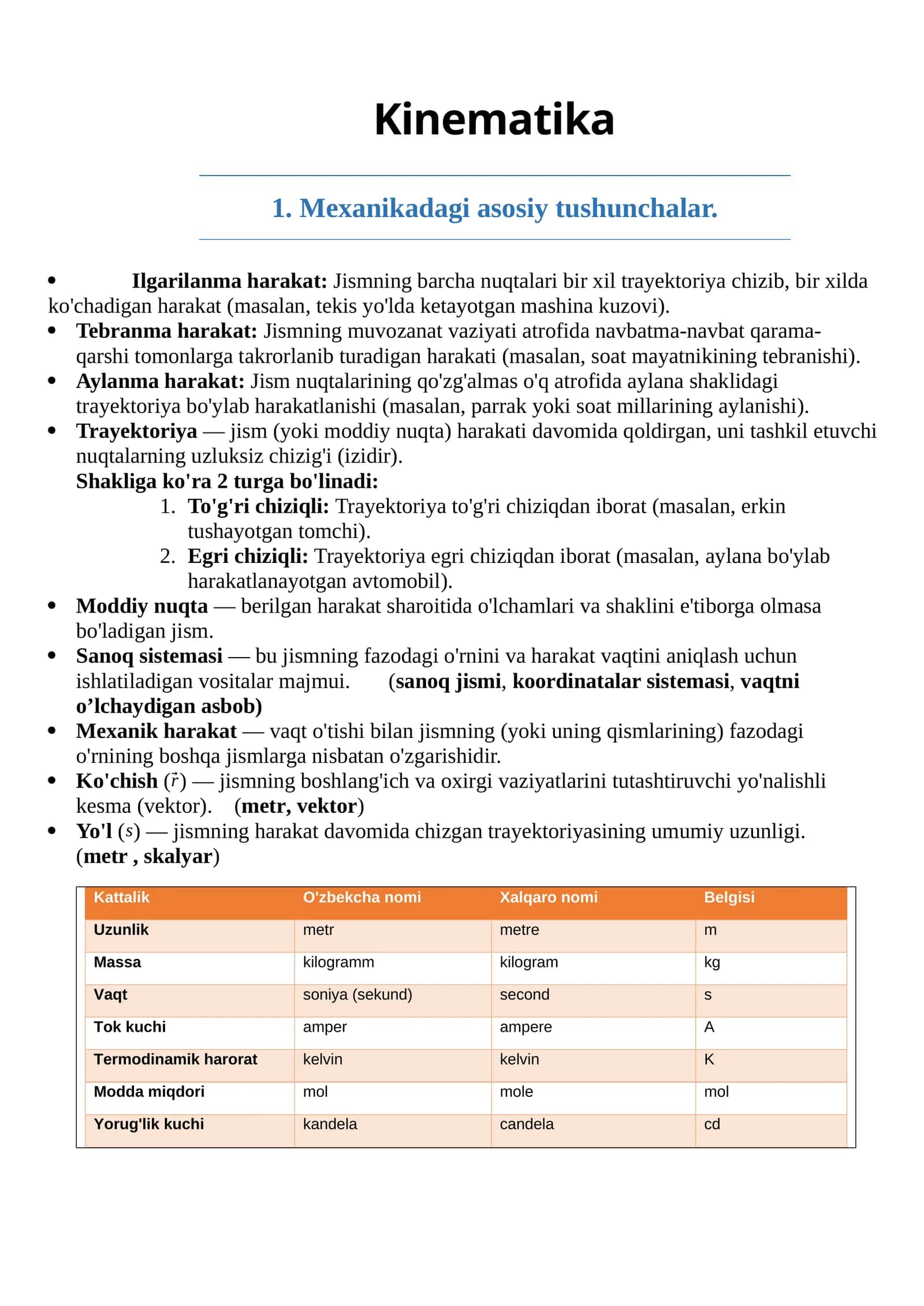 INNOVA FIZIKA 1-4 mavzu QAYDLAR (formulalar) 1
