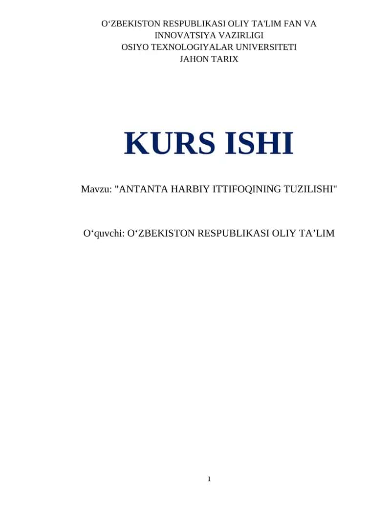 "ANTANTA HARBIY ITTIFOQINING TUZILISHI" 1