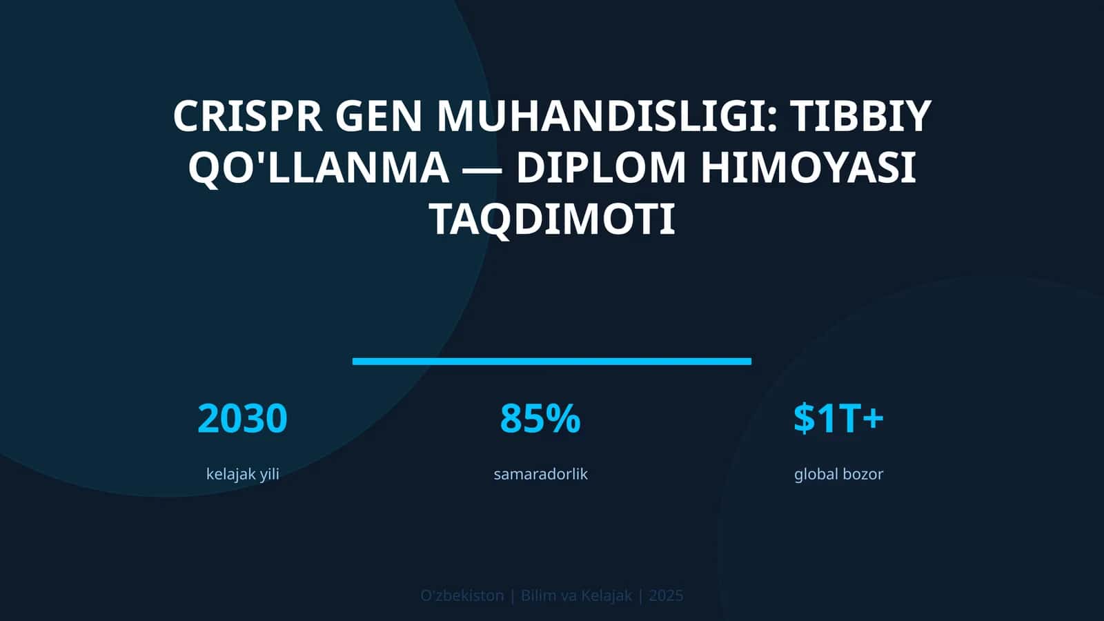 CRISPR GEN MUHANDISLIGI: TIBBIY QO'LLANMA — DIPLOM HIMOYASI TAQDIMOTI 1