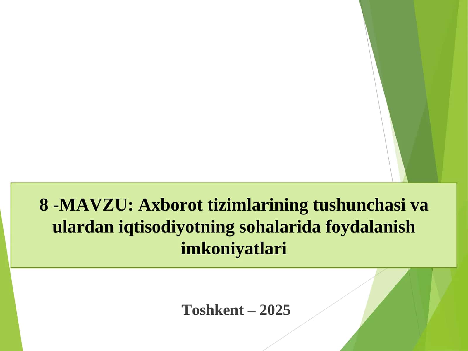 Axborot tizimlarining tushunchasi va ulardan iqtisodiyotning sohalarida foydalanish imkoniyatlari 1