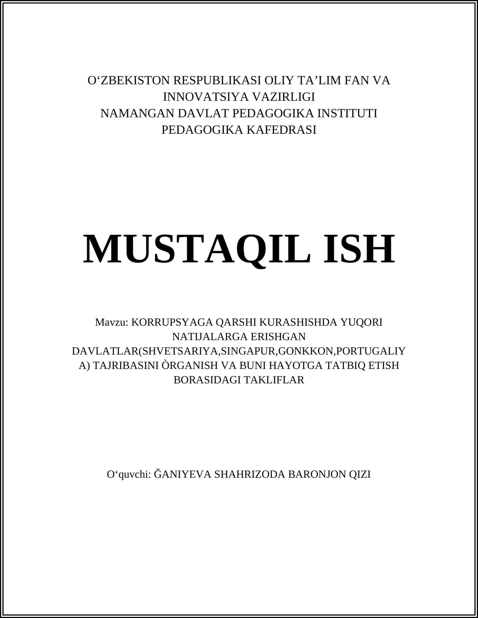 KORRUPSYAGA QARSHI KURASHISHDA YUQORI NATIJALARGA ERISHGAN DAVLATLAR TAJRIBASI 1