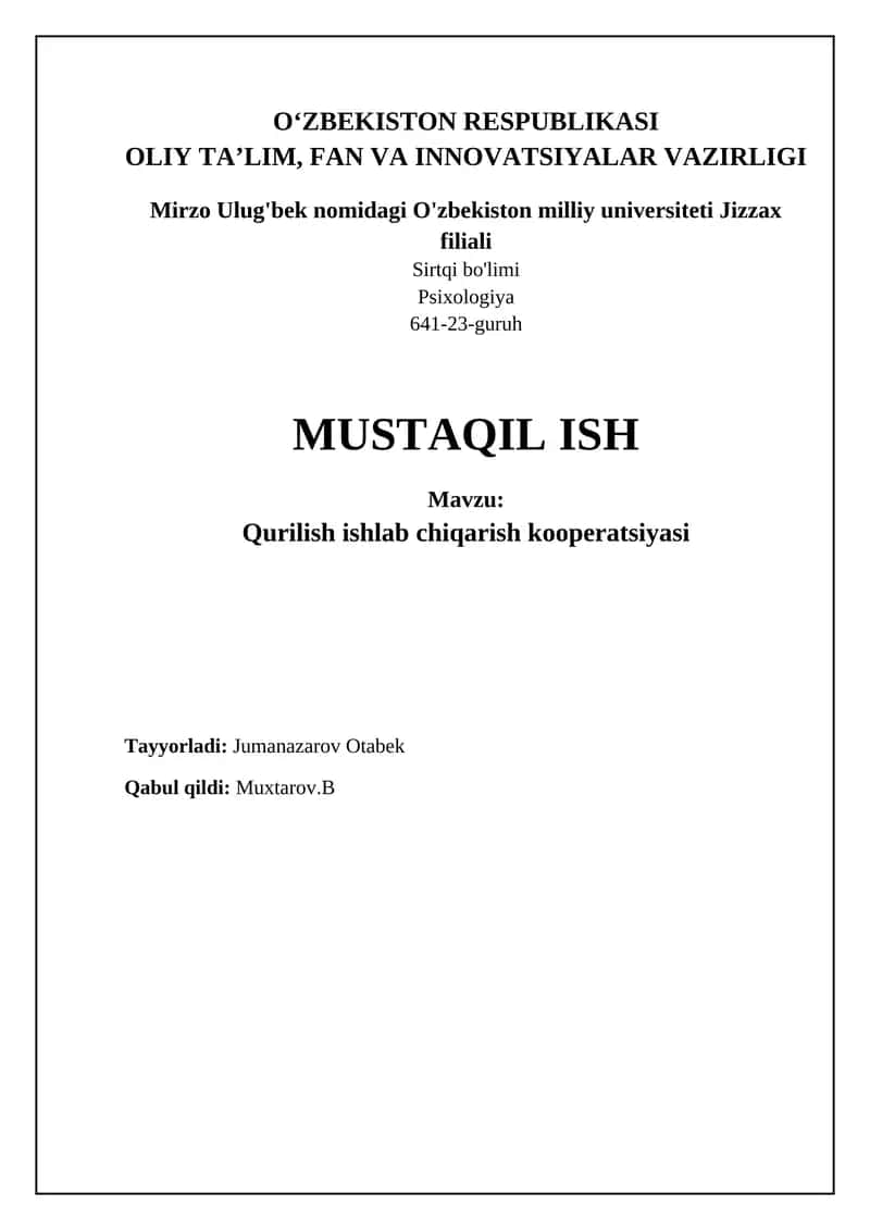 Qurilish ishlab chiqarish kooperativi: Asosiy tushunchalar va mohiyat 1