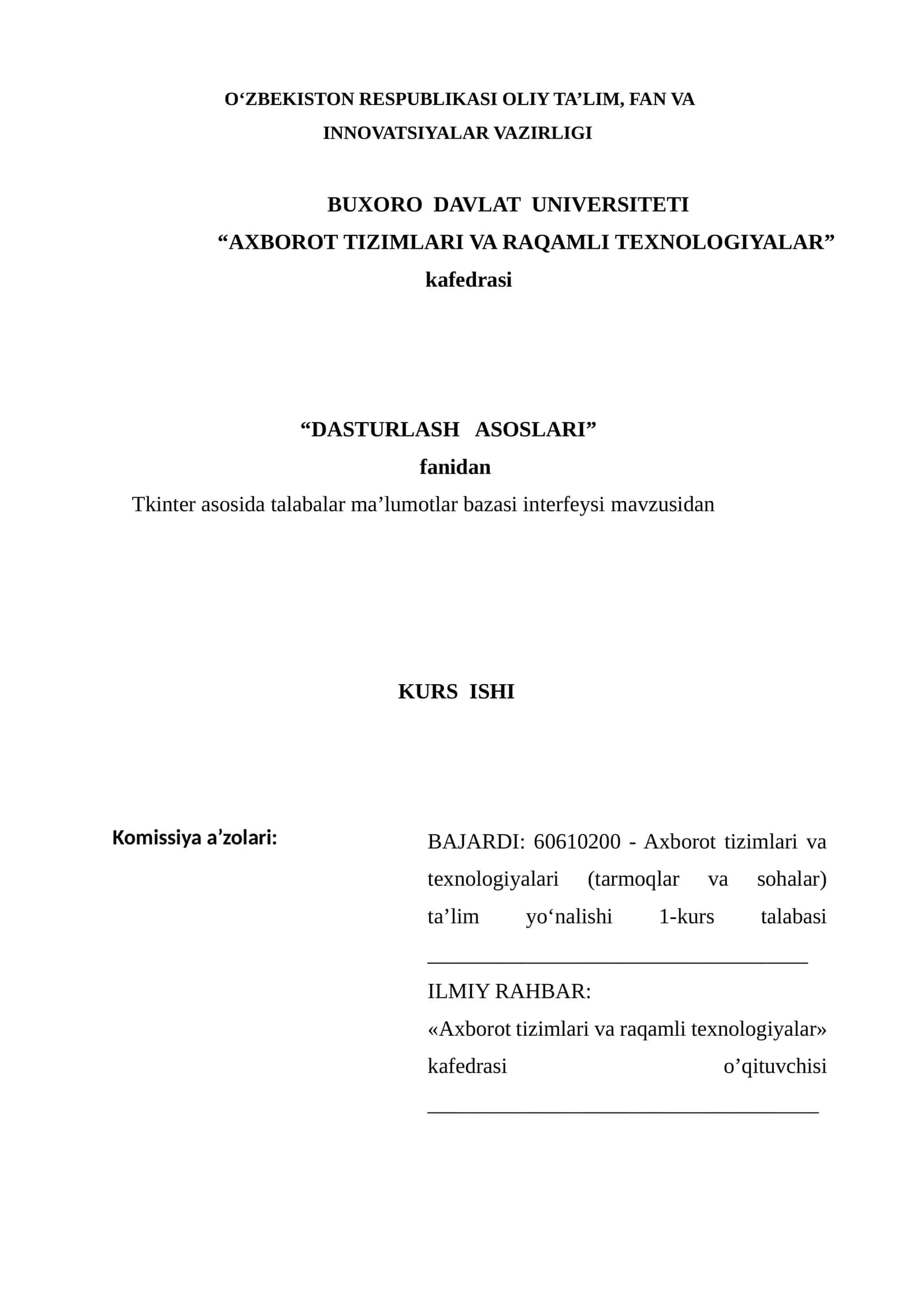 Tkinter asosida talabalar ma’lumotlar bazasi interfeysi 1