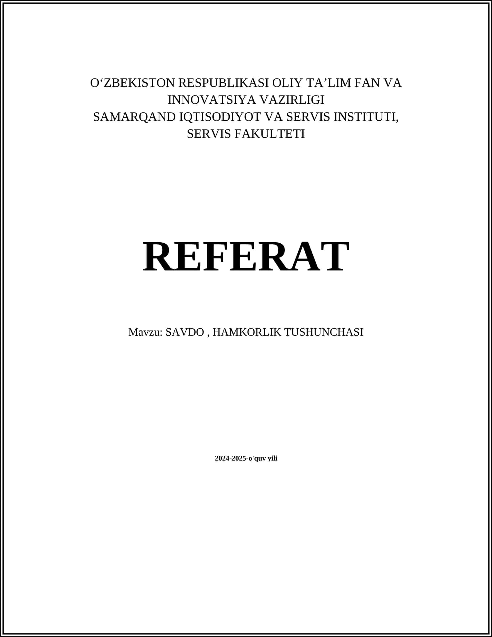 SAVDO, HAMKORLIK TUSHUNCHASI 1
