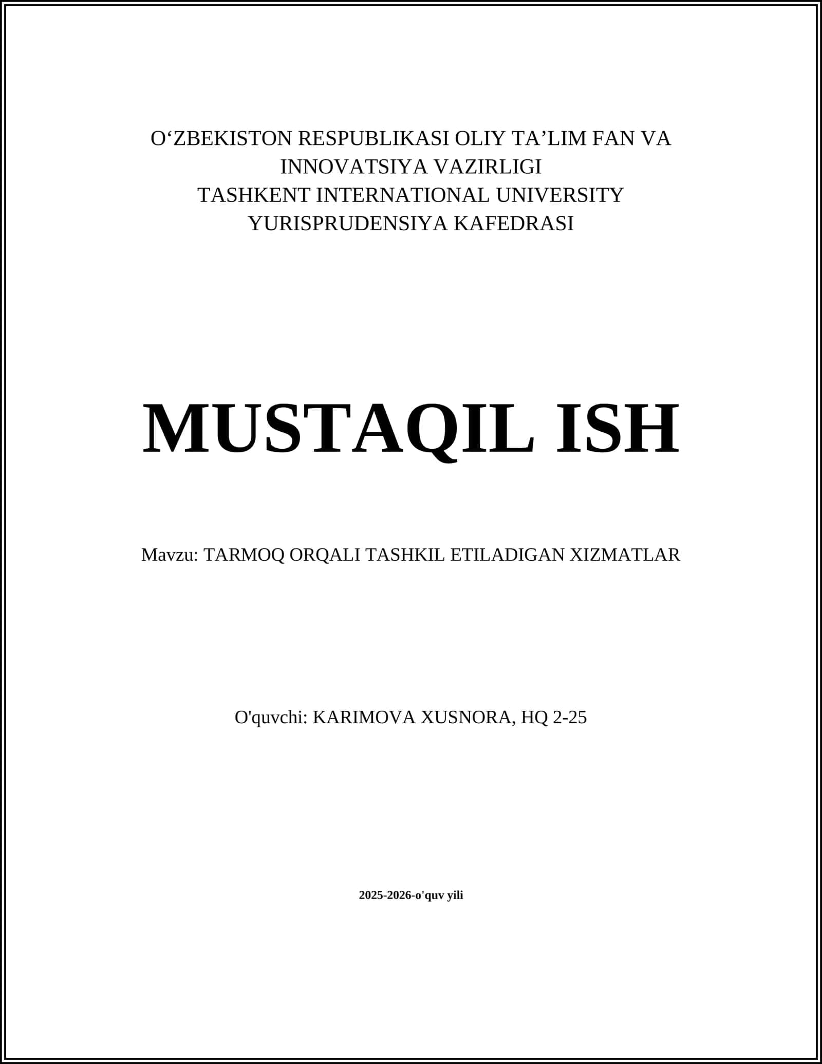 Tarmoq orqali elektron hukumat (e‑hukumat) xizmatlari 1