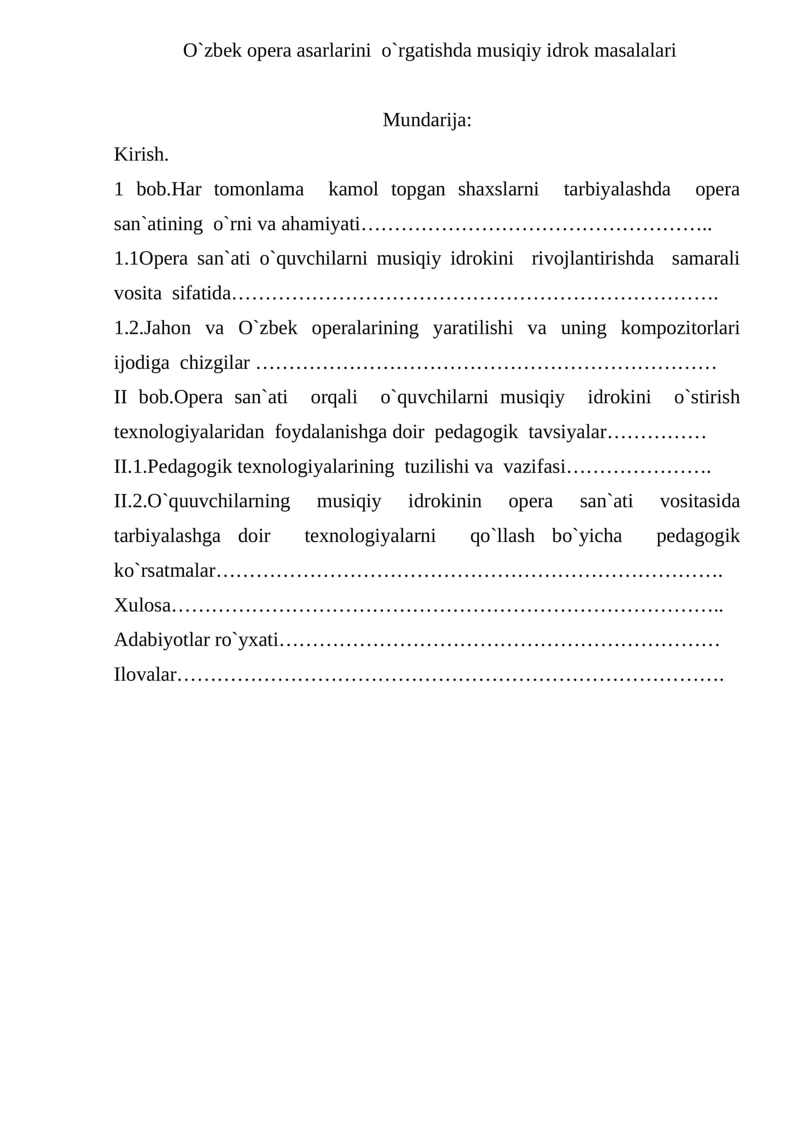 O`zbek opera asarlarini o`rgatishda musiqiy idrok masalalari 1