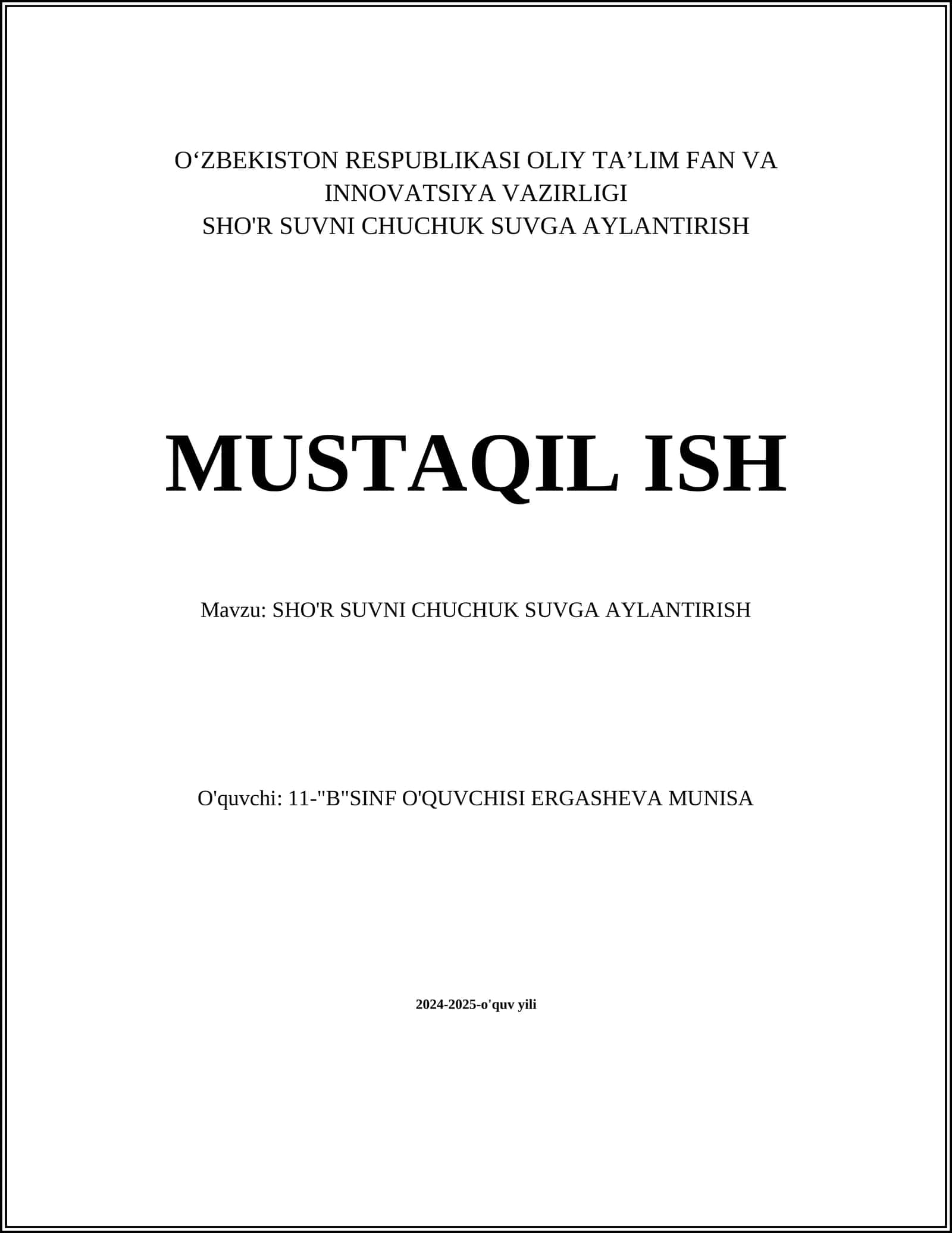 SHO'R SUVNI CHUCHUK SUVGA AYLANTIRISH 1