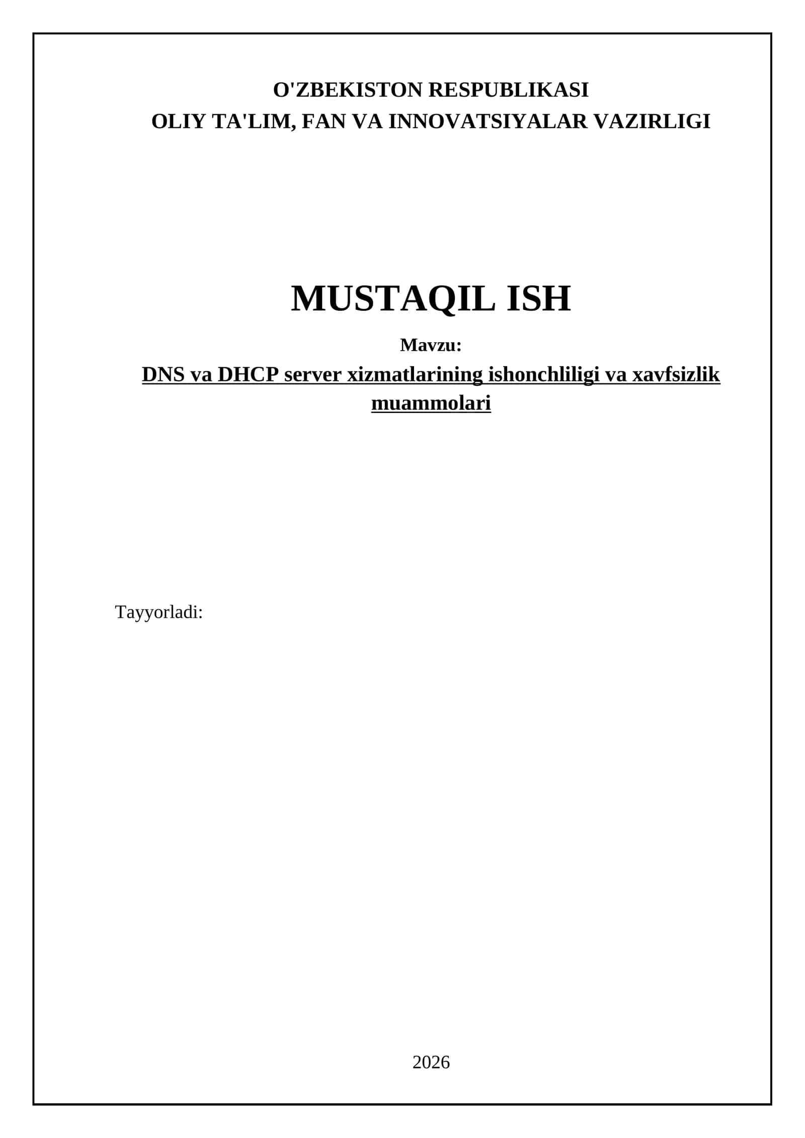 DNS va DHCP server xizmatlarining ishonchliligi va xavfsizlik muammolari 1