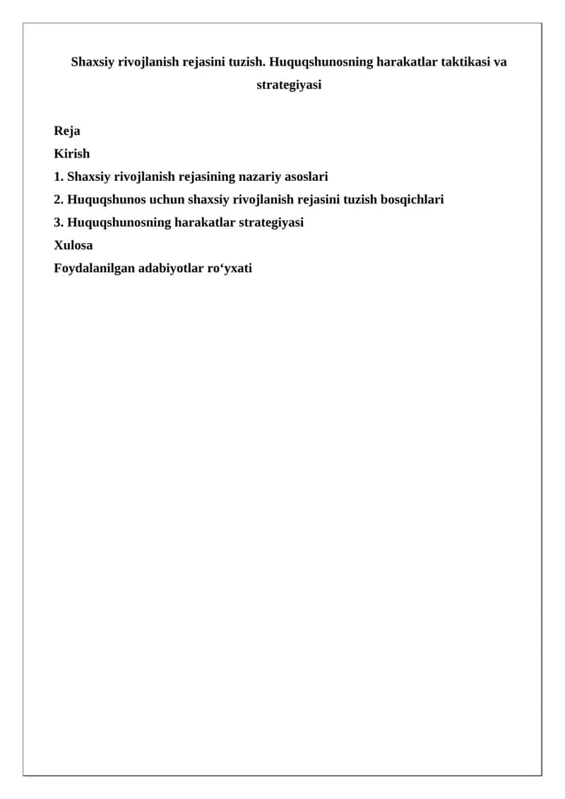 Huquqshunoslikda rivojlanish rejasini tuzish 1