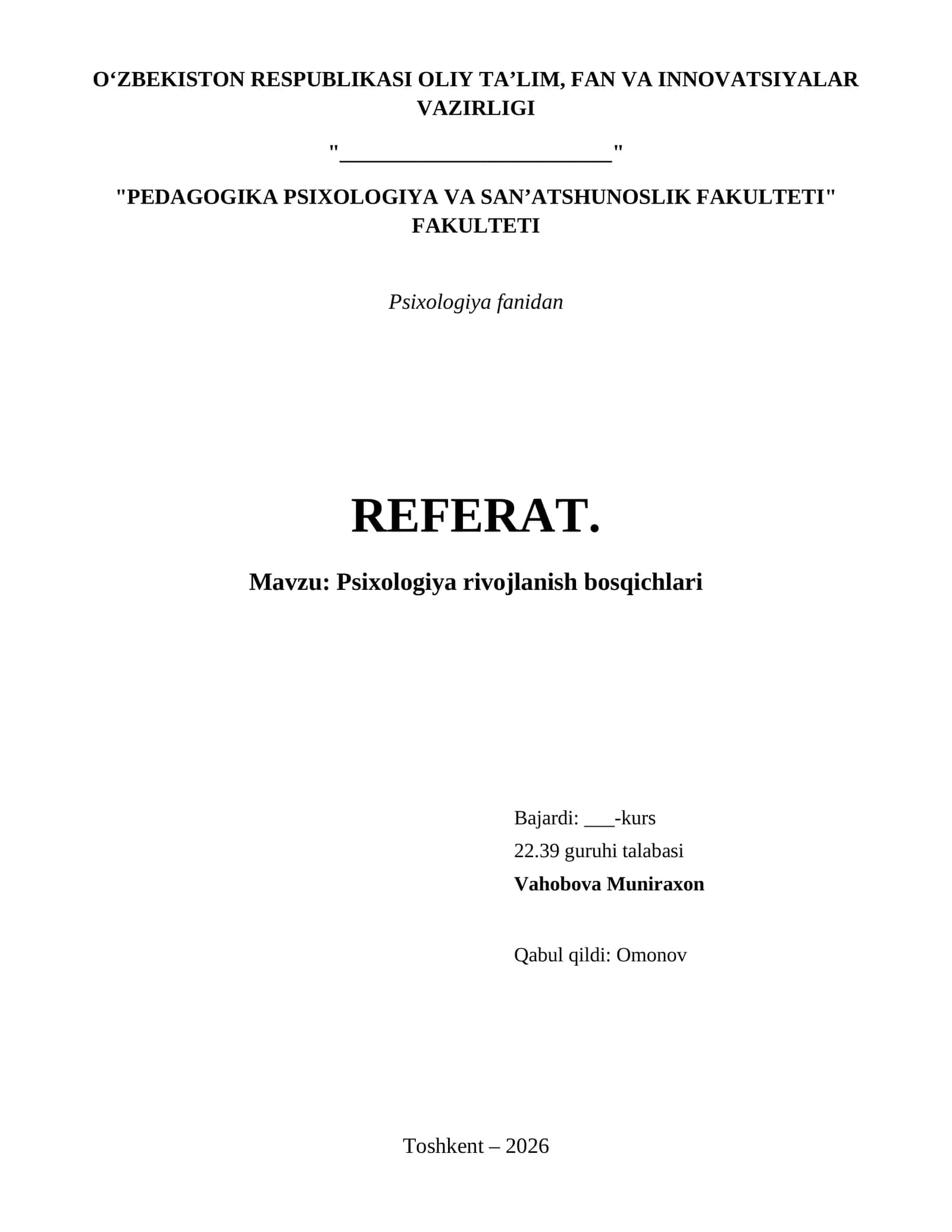 Psixologiya rivojlanish bosqichlari 1
