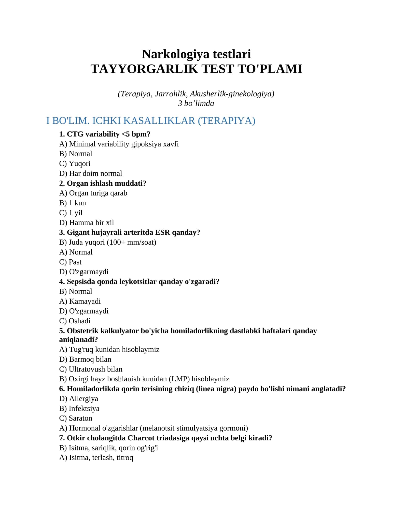 Narkologiya testlari 1