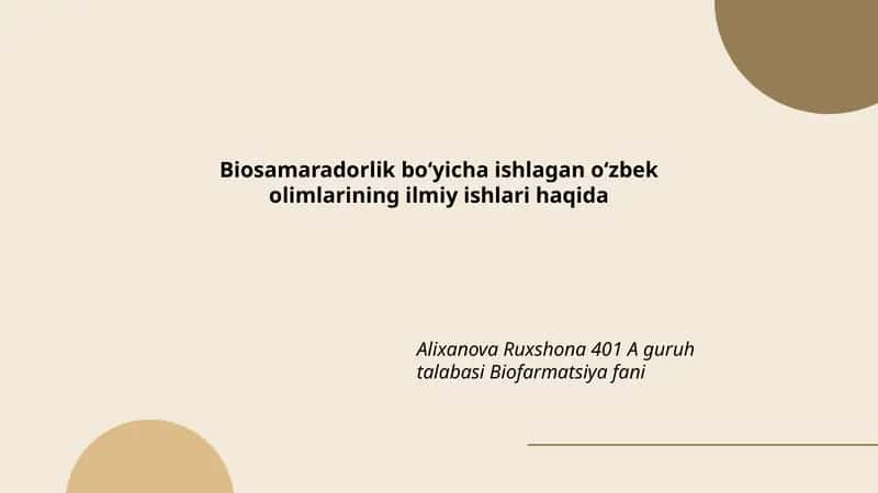 Biosamaradorlik bo‘yicha ishlagan o‘zbek olimlarining ilmiy ishlari haqida 1