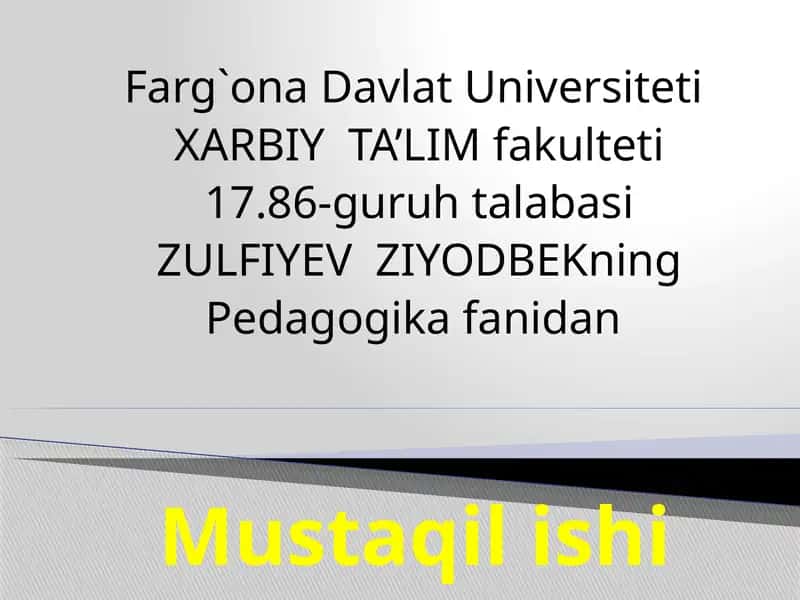 XARBIY TA’LIM - Pedagogikafanidan Mustaqilishi 1