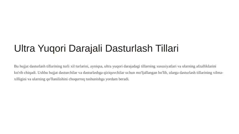 Ultra Yuqori Darajali Dasturlash Tillari 1