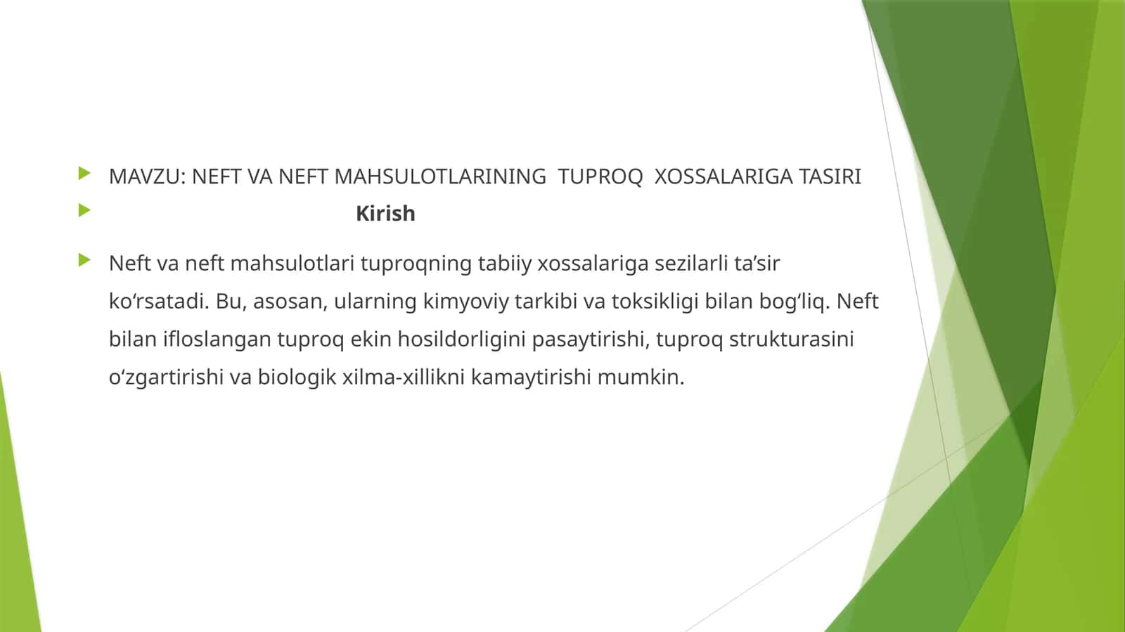 NEFT VA NEFT MAHSULOTLARINING TUPROQ XOSSALARIGA TASIRI 1