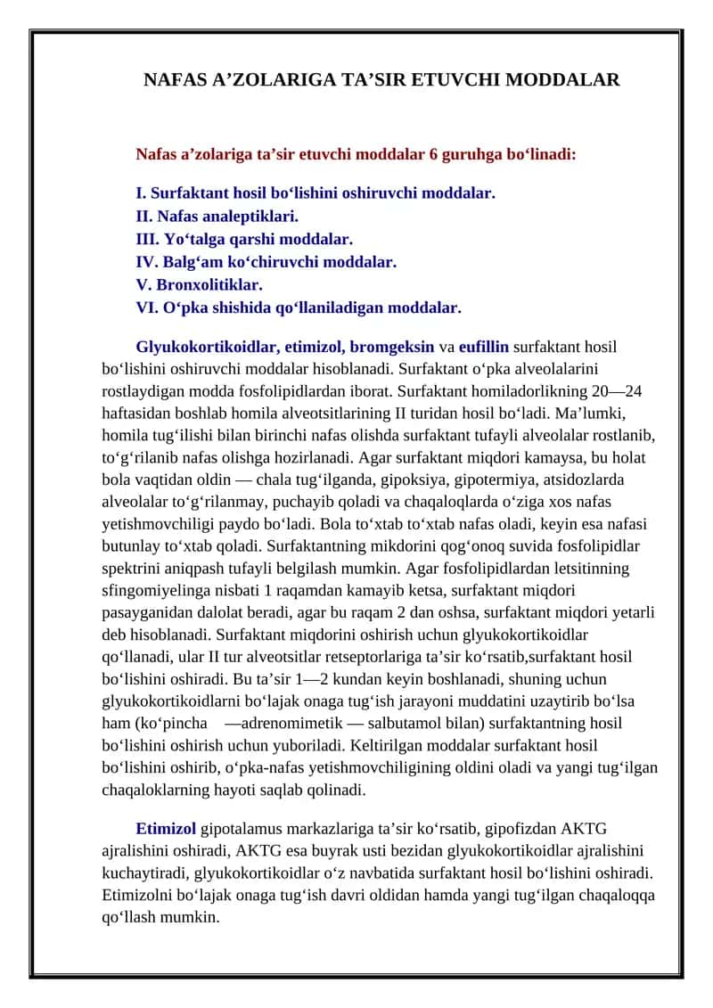 NAFAS A’ZOLARIGA TA’SIR ETUVCHI MODDALAR 1
