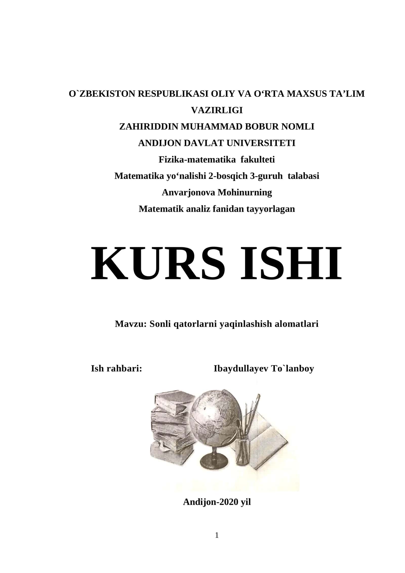 Sonli qatorlarni yaqinlashish alomatlari 1