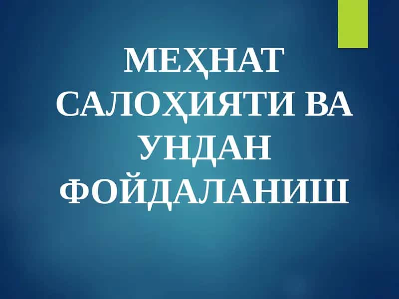 Меҳнат Салоҳияти ва ундан фойдаланиш 1