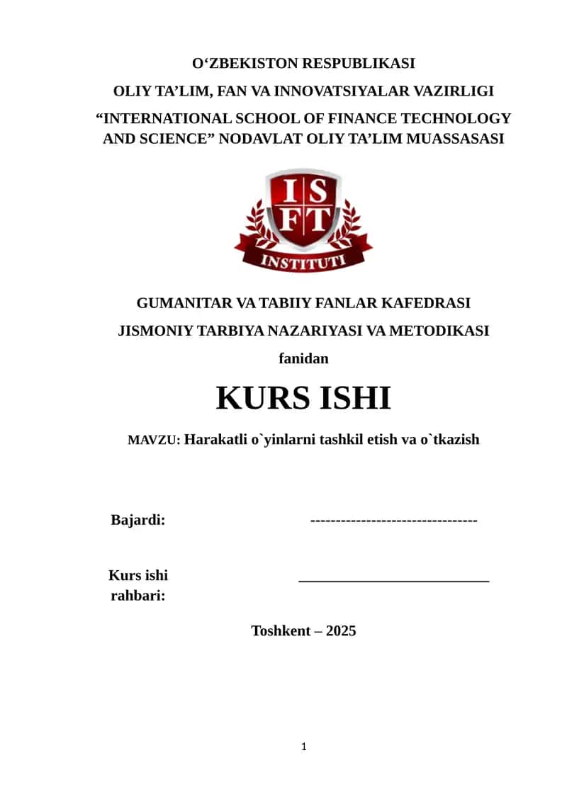 Harakatli o`yinlarni tashkil etish va o`tkazish 1