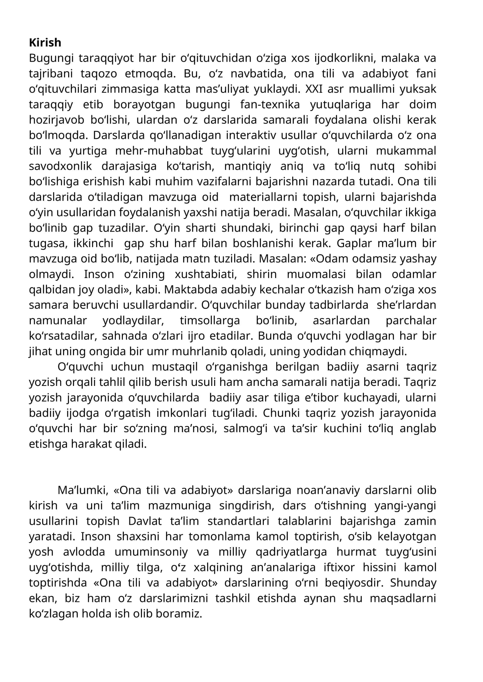 Ona tili va adabiyot fanini o‘qitish metodlaridan foydalanish 1