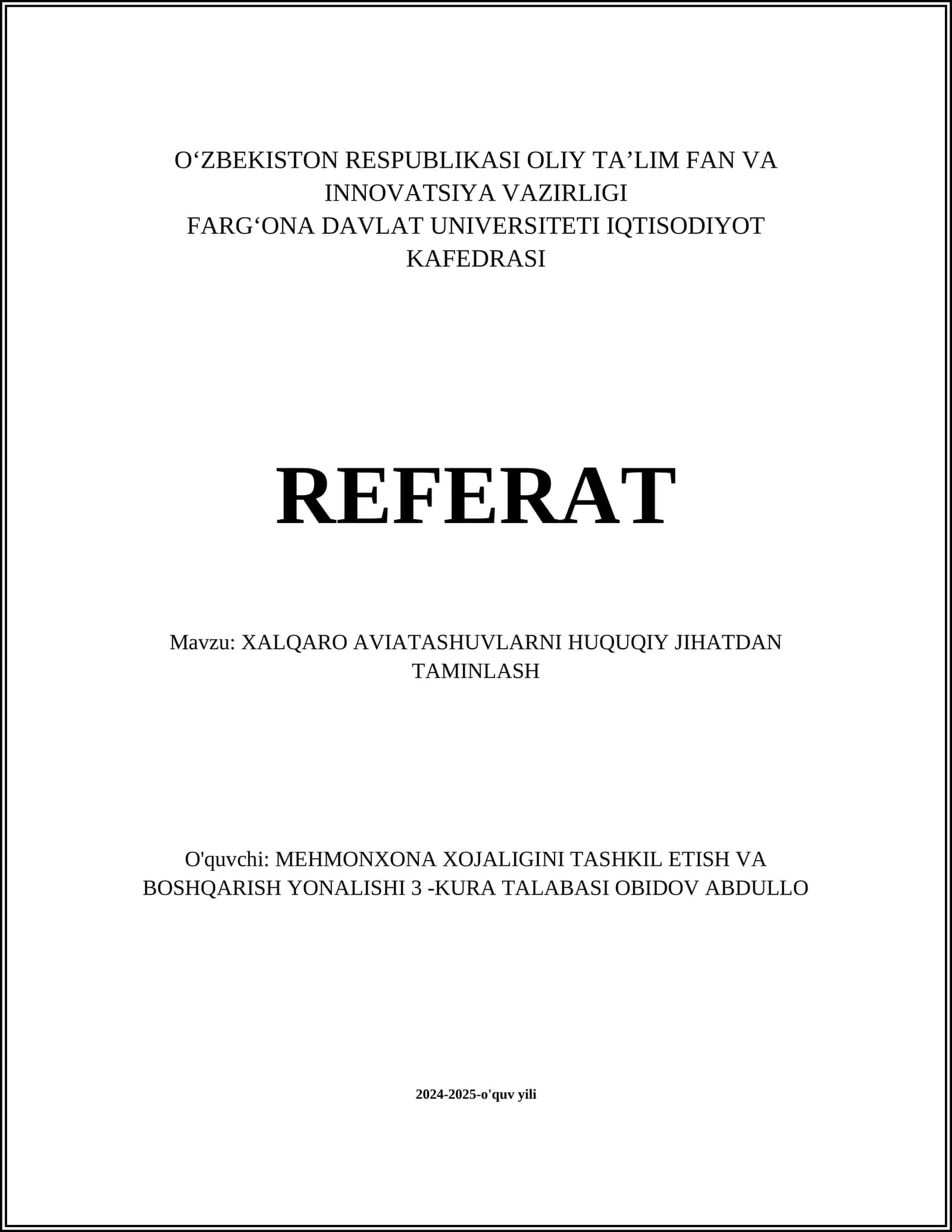 Xalqaro Aviatsiya Huquqi 1