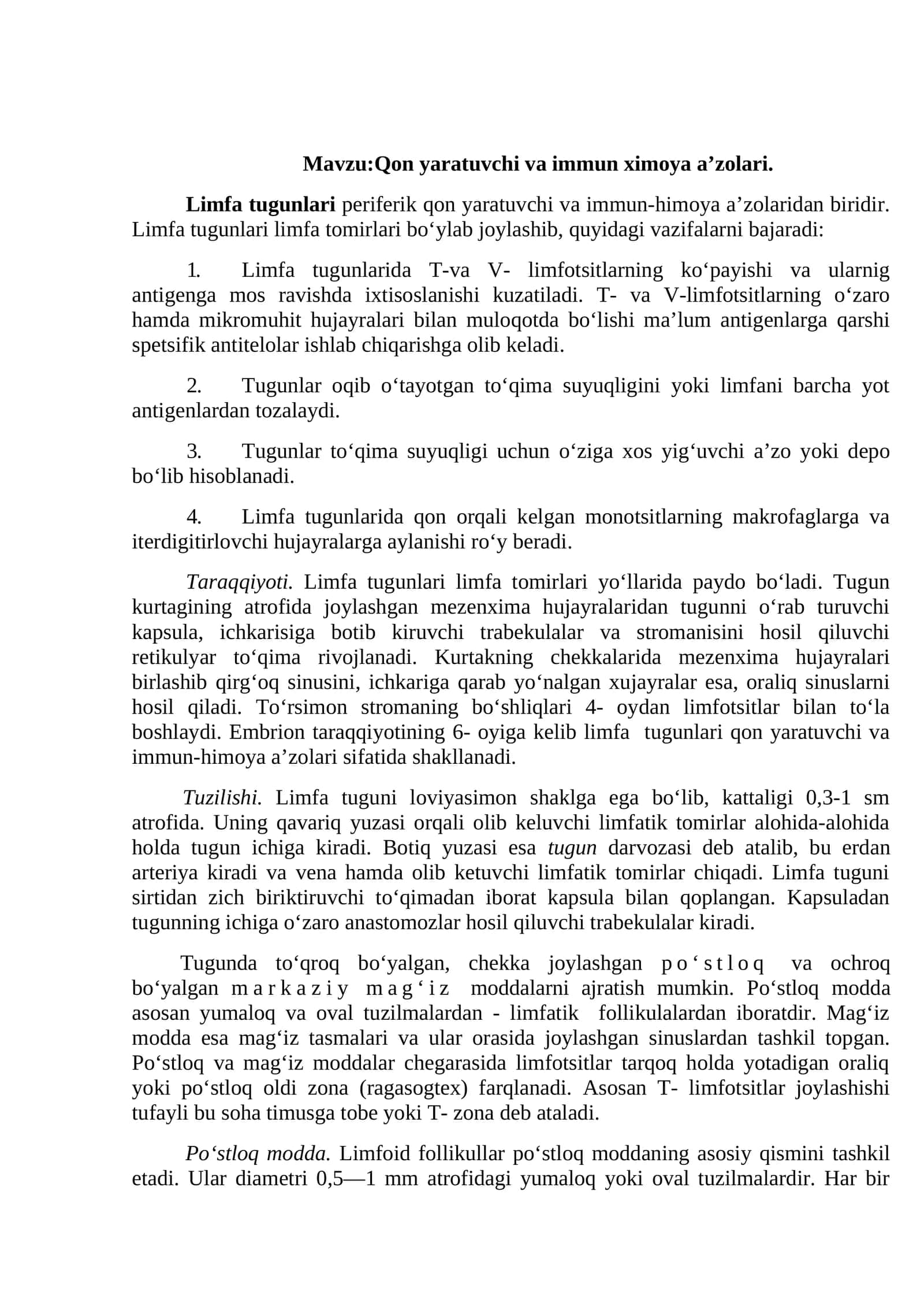 Qon yaratuvchi va immun ximoya a’zolari 1