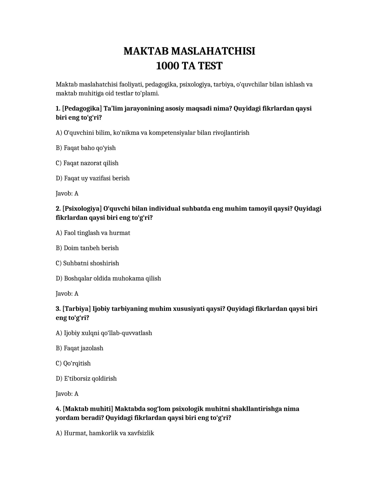 Maktab maslahatchisi 1000 ta test 1