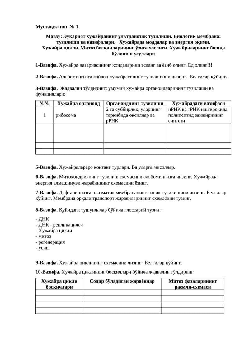 Эукариот хужайранинг ультранозик тузилиши 1