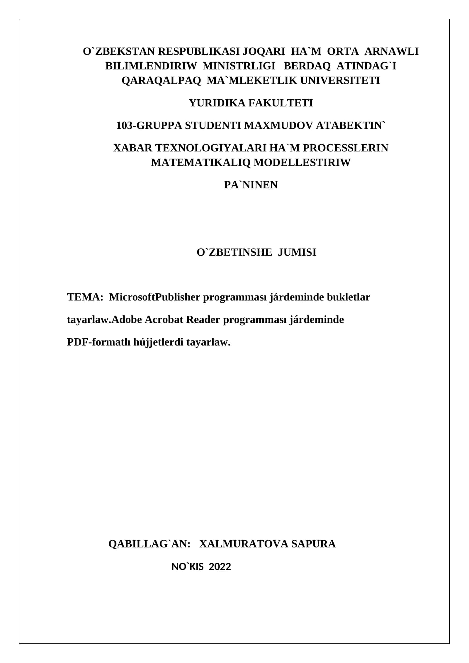 MicrosoftPublisher programması járdeminde bukletlar tayarlaw 1