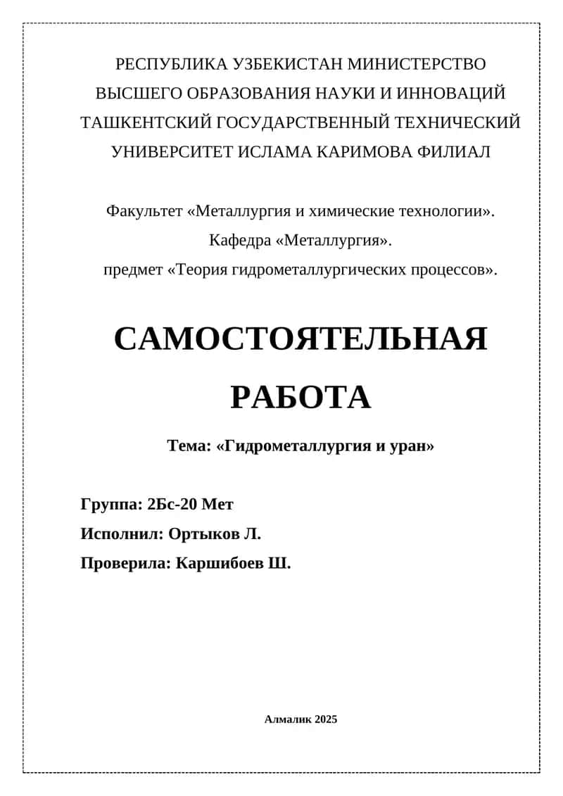 Теория гидрометаллургических процессов 1