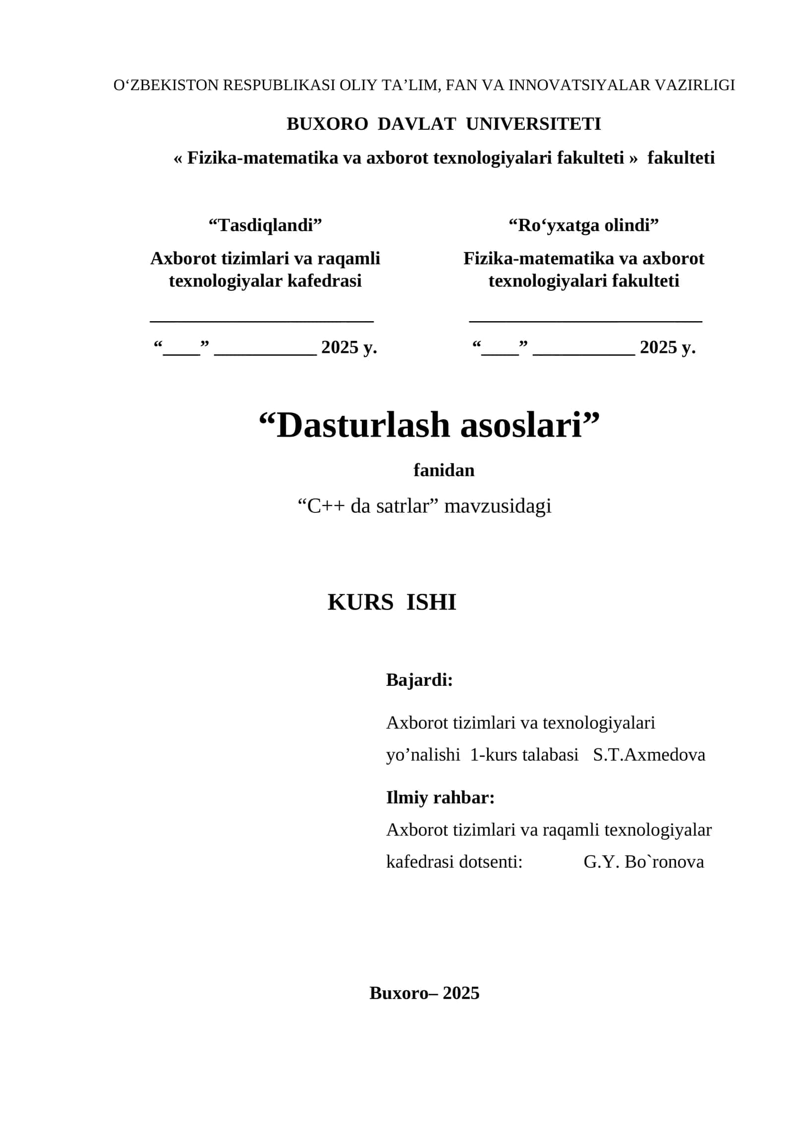 C++ da satrlar 1