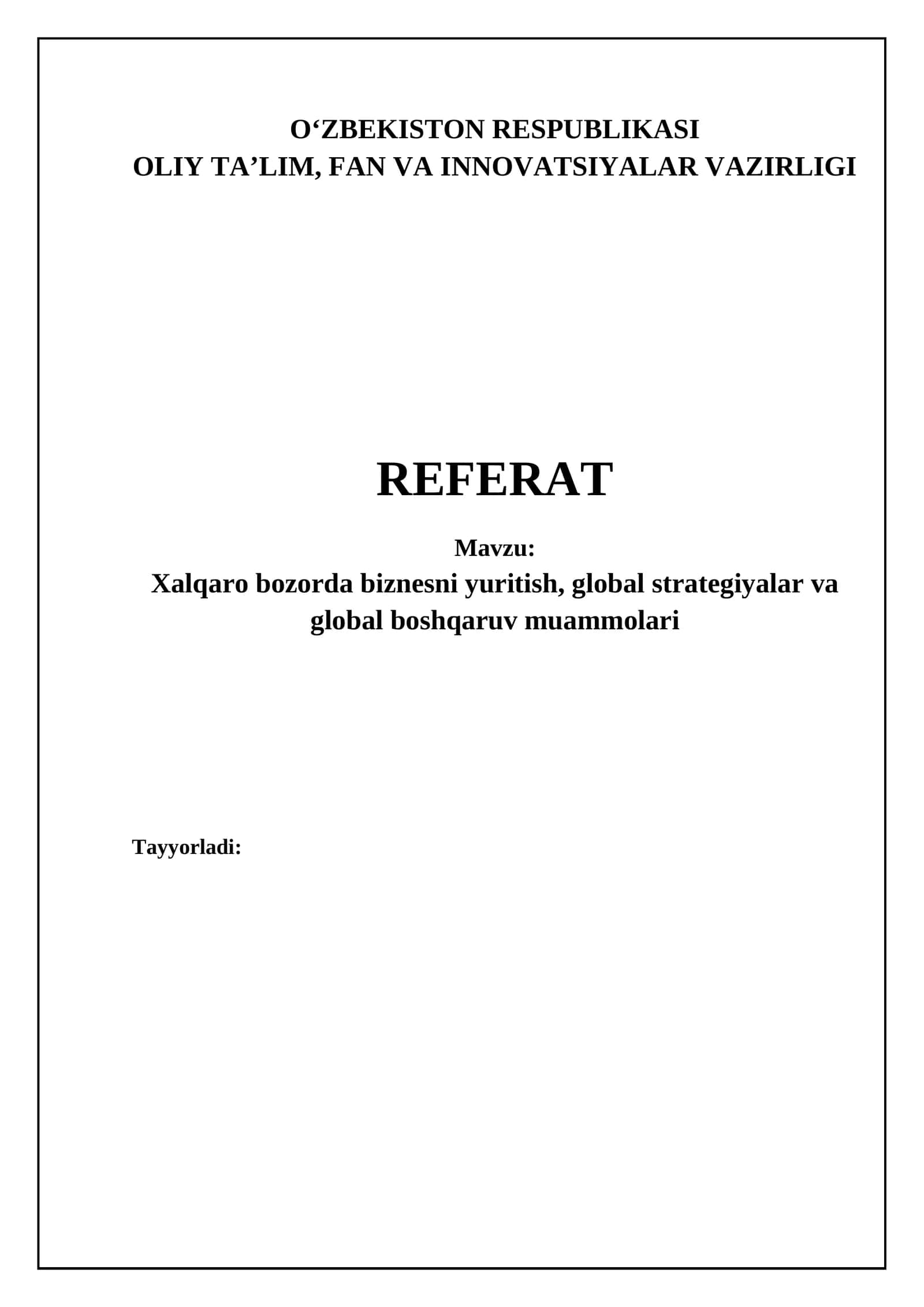 Xalqaro Bozorda Biznesni Yuritish 1