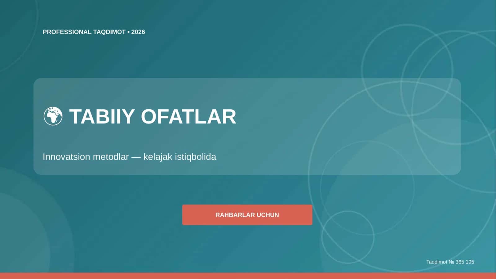 Tabiiy ofatlar: innovatsion metodlar 1