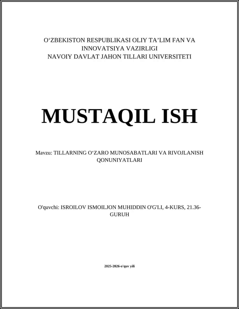 TILLARNING OʻZARO MUNOSABATLARI VA RIVOJLANISH QONUNIYATLARI 1
