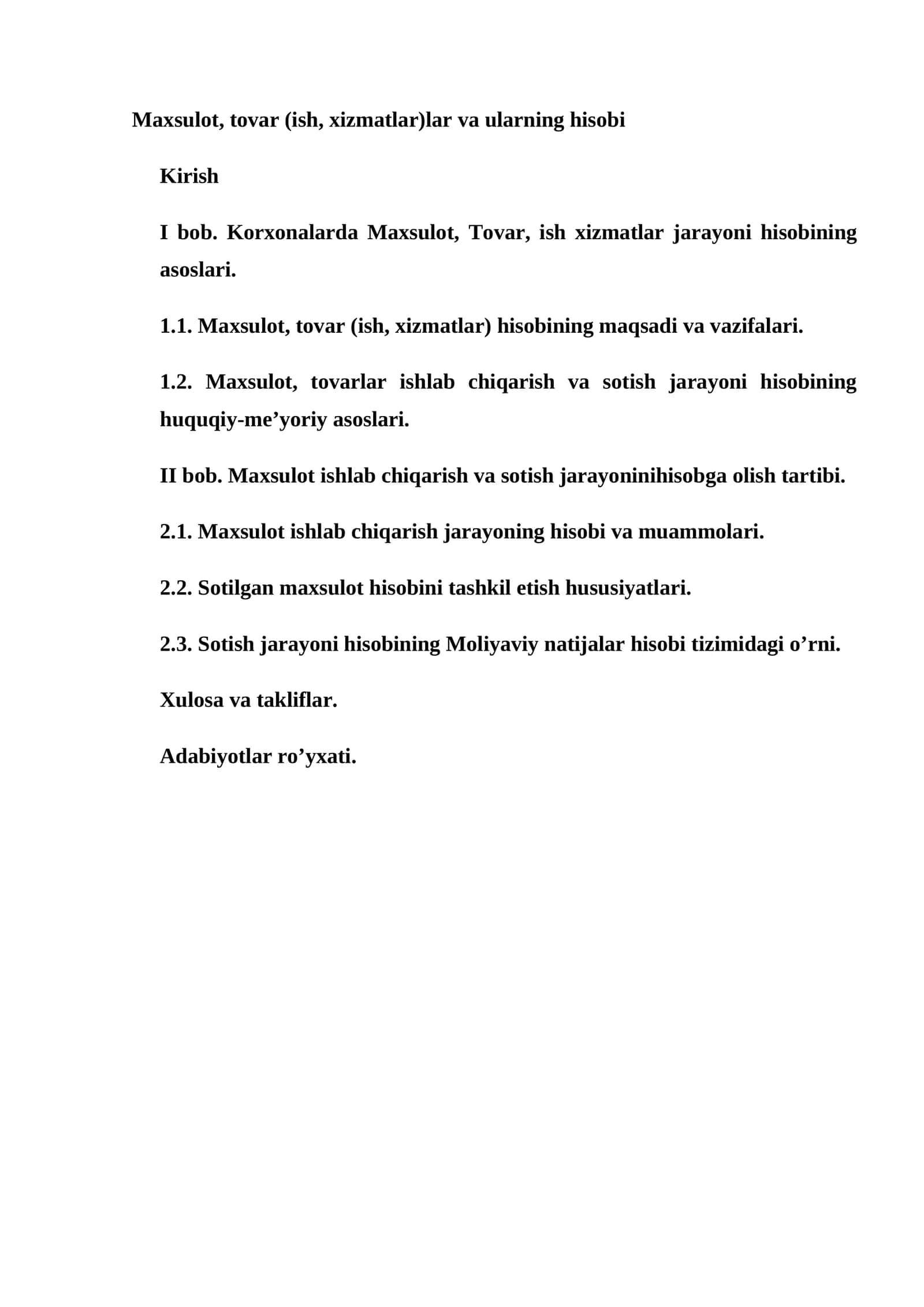Mahsulot, tovar (ish, xizmatlar) va ularning hisobi 1