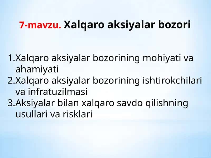 Xalqaro aksiyalar bozori 1