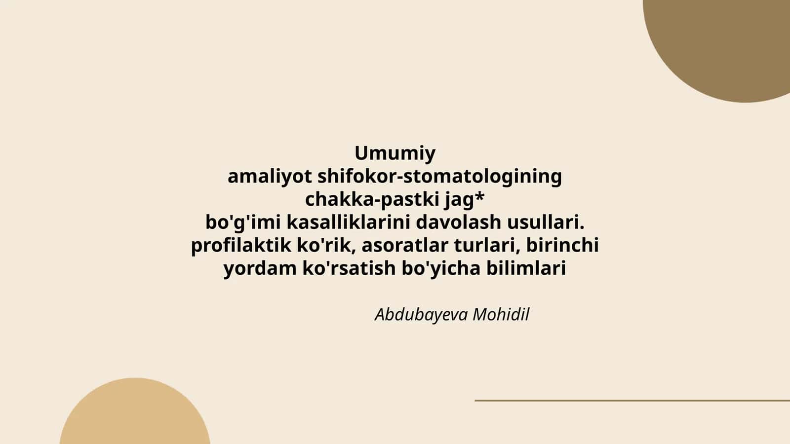 Umumiyamaliyot shifokor-stomatologining chakka-pastki jag* bo'g'imi kasalliklarini davolash usullari 1