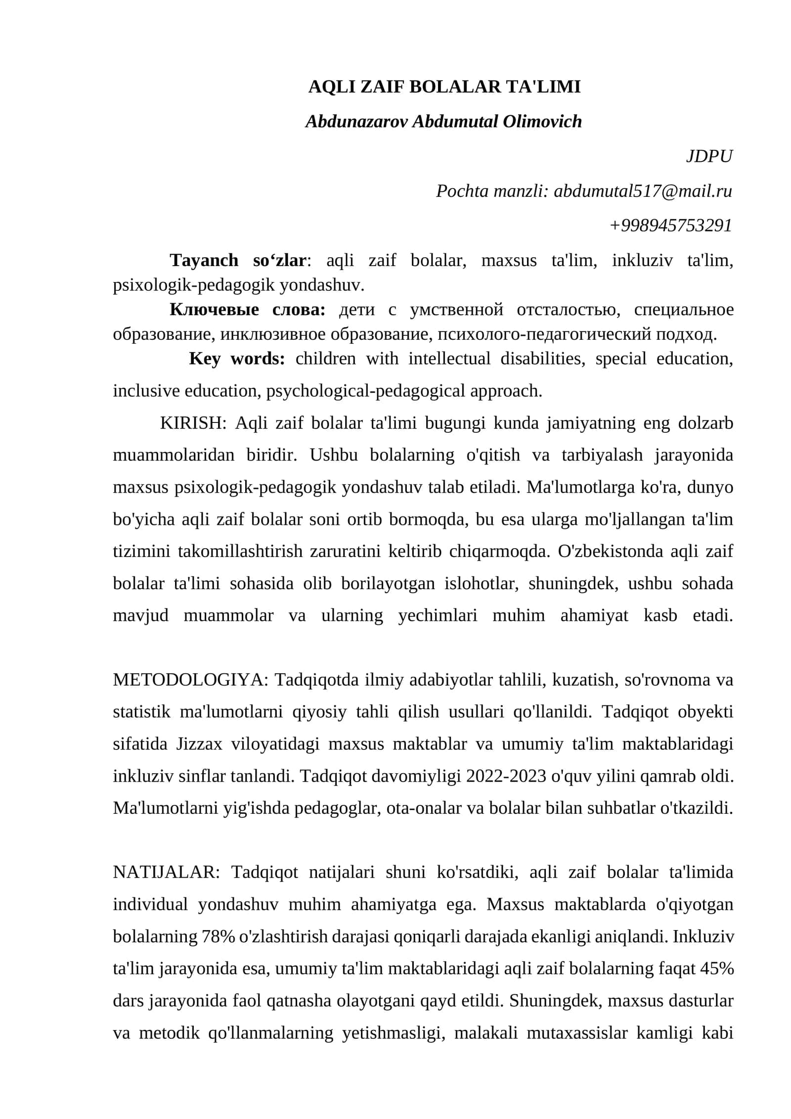 AQLI ZAIF BOLALAR TA'LIMI 1