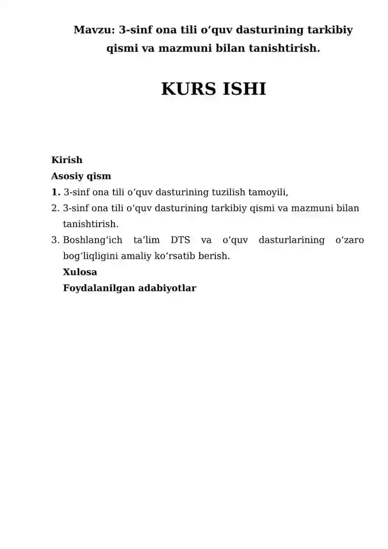 3-sinf ona tili o‘quv dasturining tarkibiy qismi va mazmuni bilan tanishtirish 1
