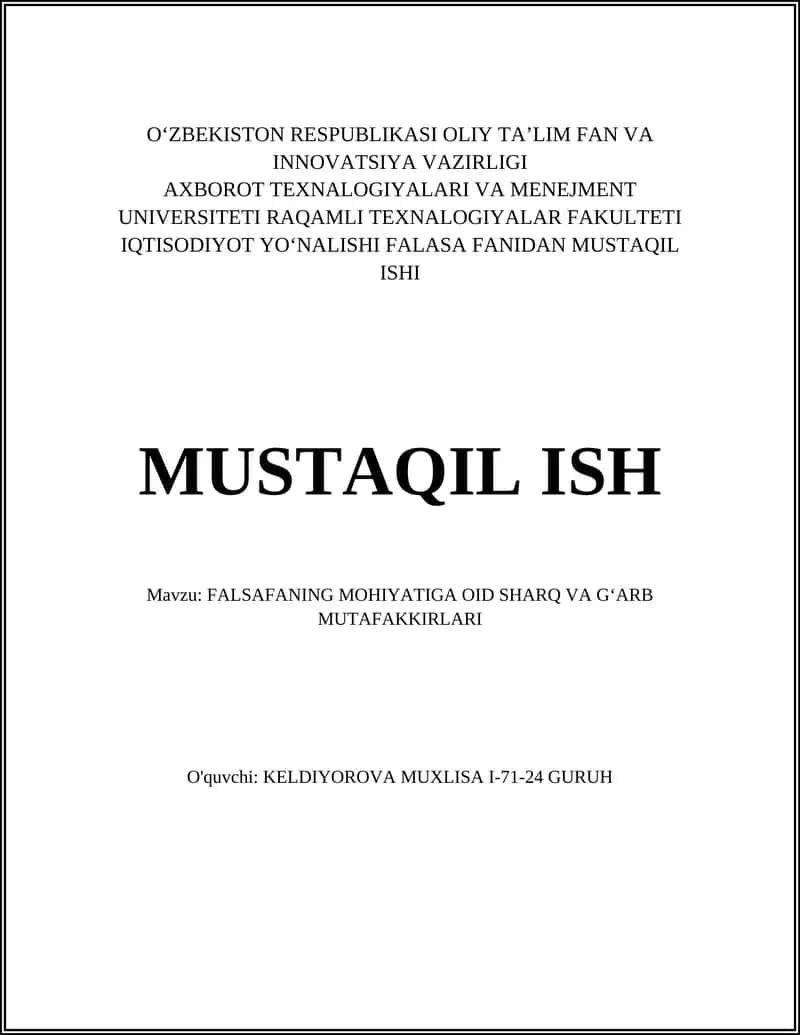 FALSAFANING MOHIYATIGA OID SHARQ VA GʻARB MUTAFAKKIRLARI 1