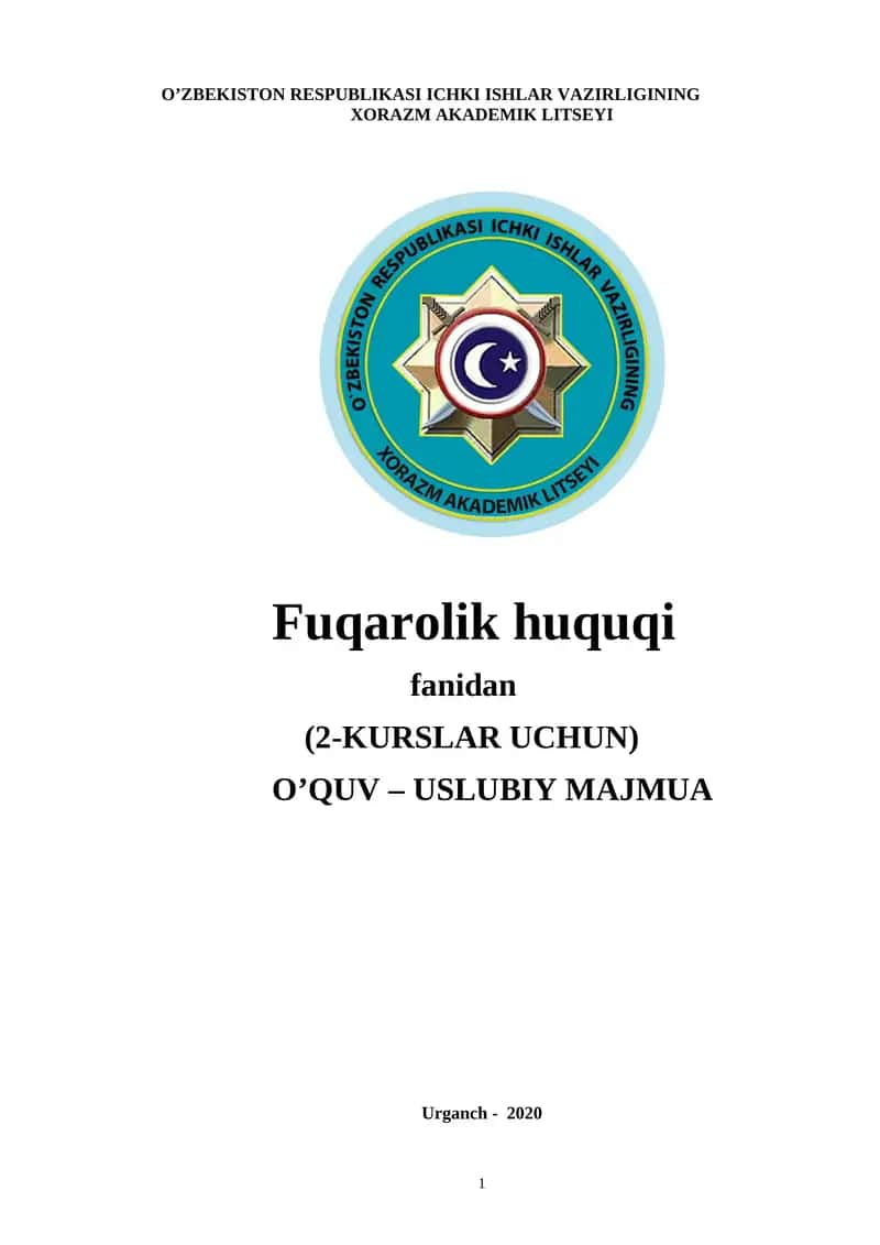 FUQAROLIK HUQUQI fanidan O’QUV - METОDIK MAJMUA 1