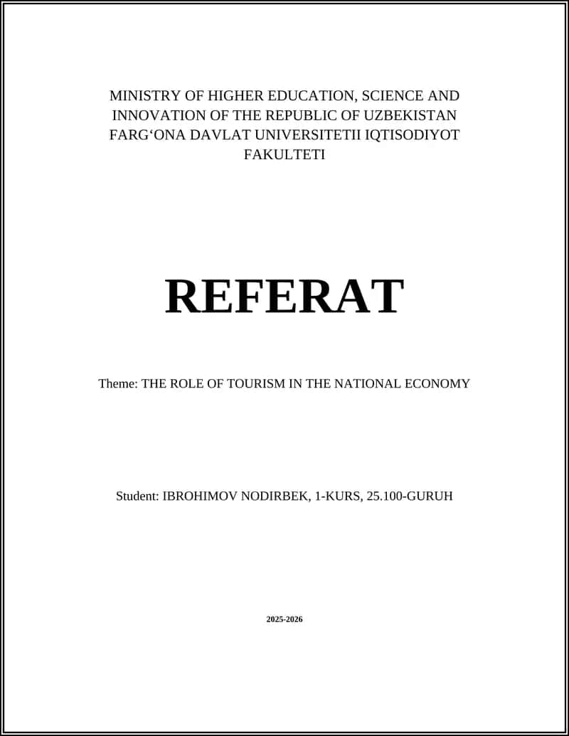 THE ROLE OF TOURISM IN THE NATIONAL ECONOMY 1