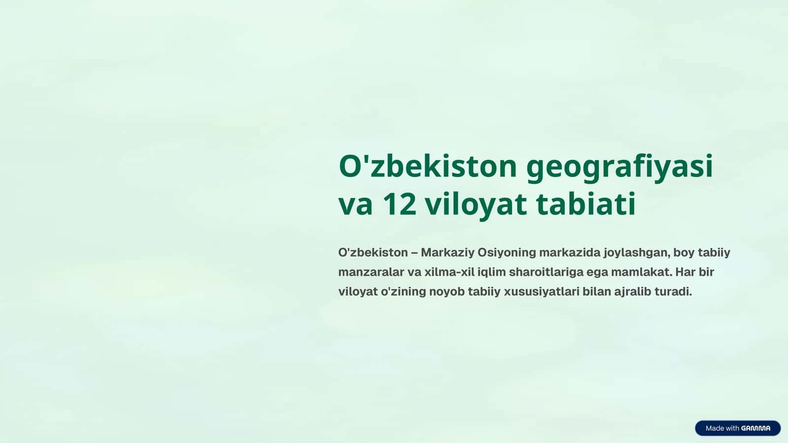 O'zbekiston geografiyasi va 12 viloyat tabiati 1