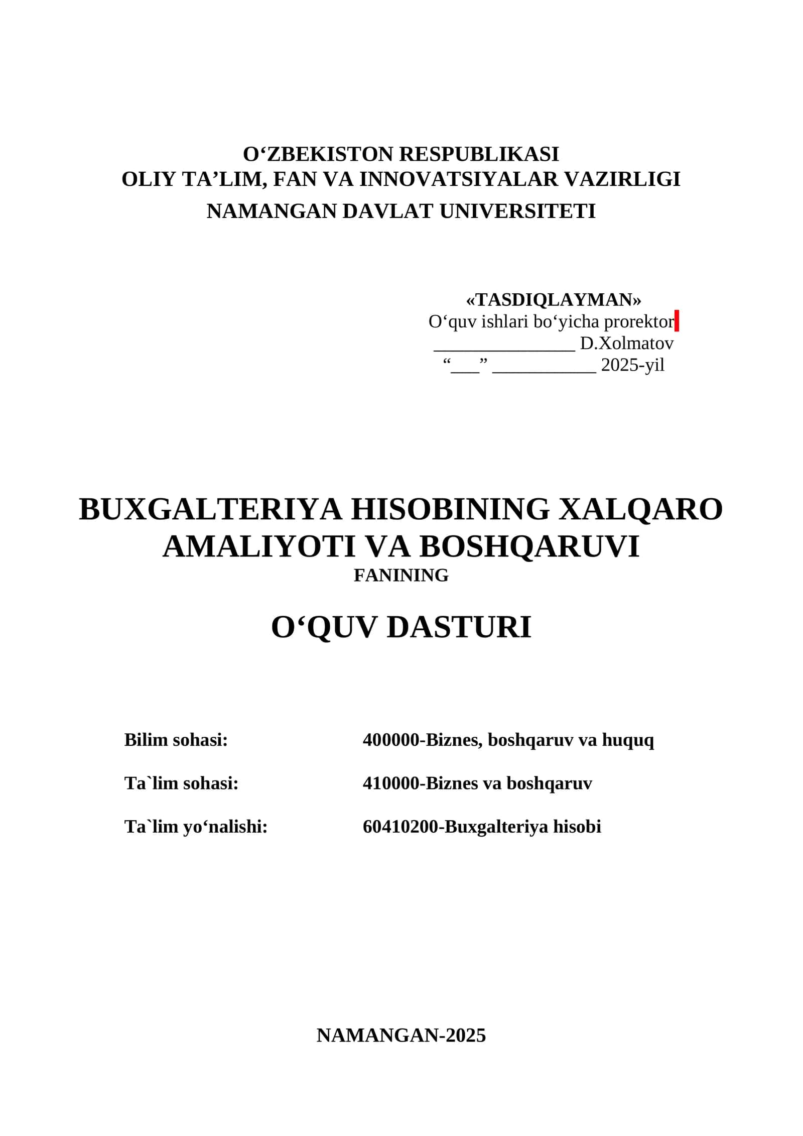 Buxgalteriya hisobining xalqaro amaliyoti va boshqaruvl 1