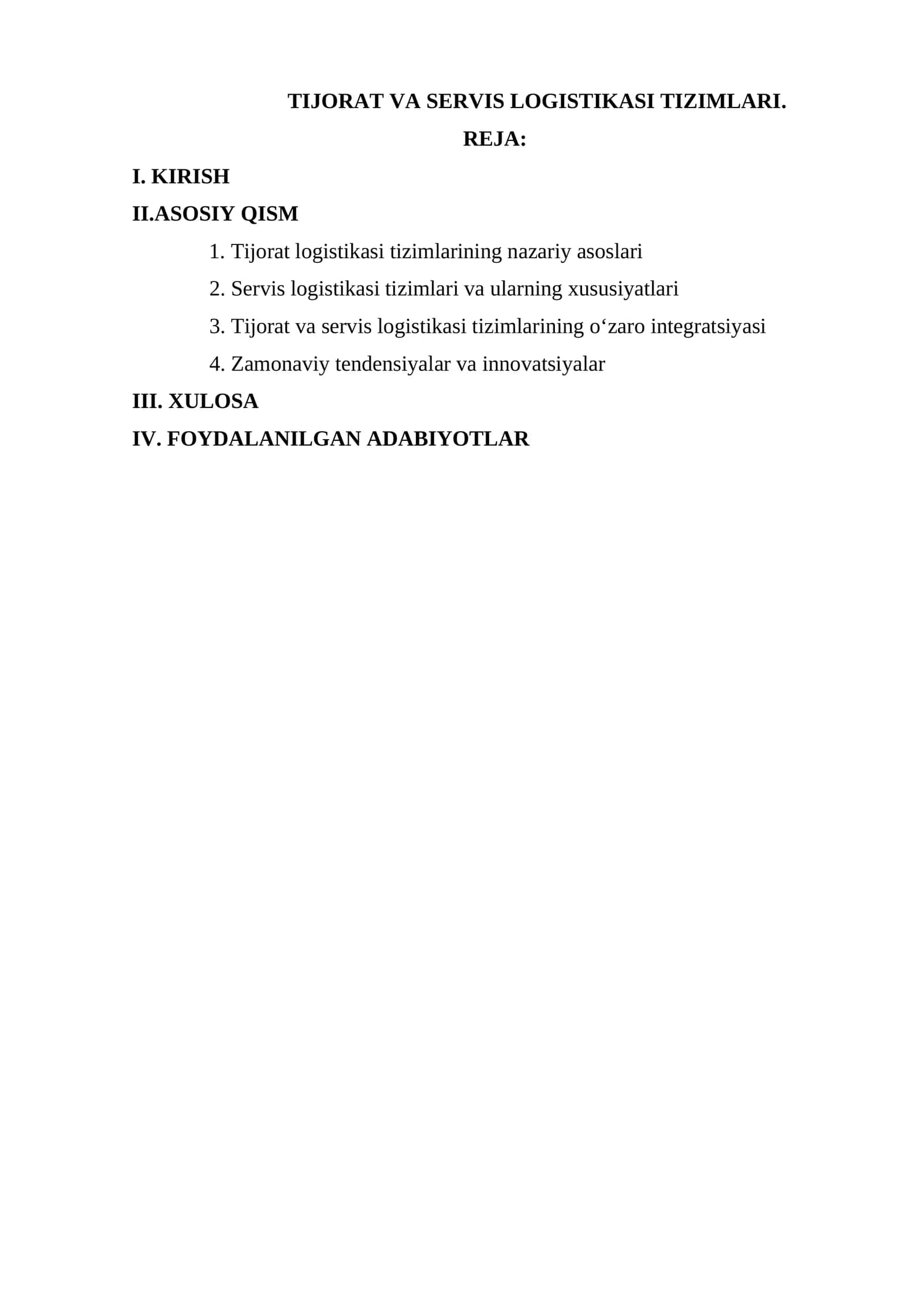 TIJORAT VA SERVIS LOGISTIKASI TIZIMLARI 1