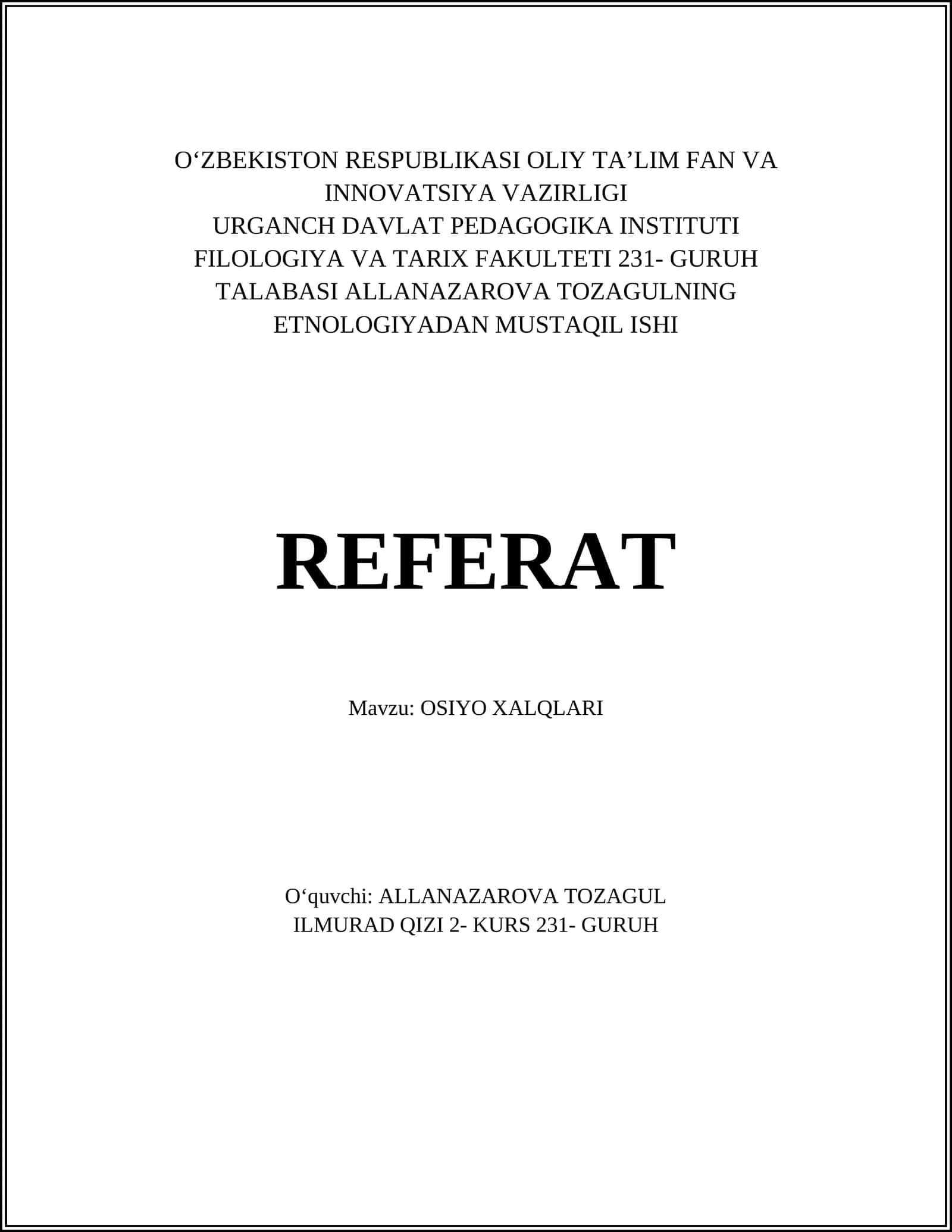OSIYO XALQLARI REFERAT 1