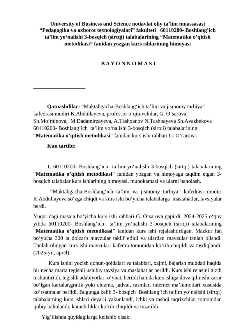 Matematika o’qitish metodikasi 1