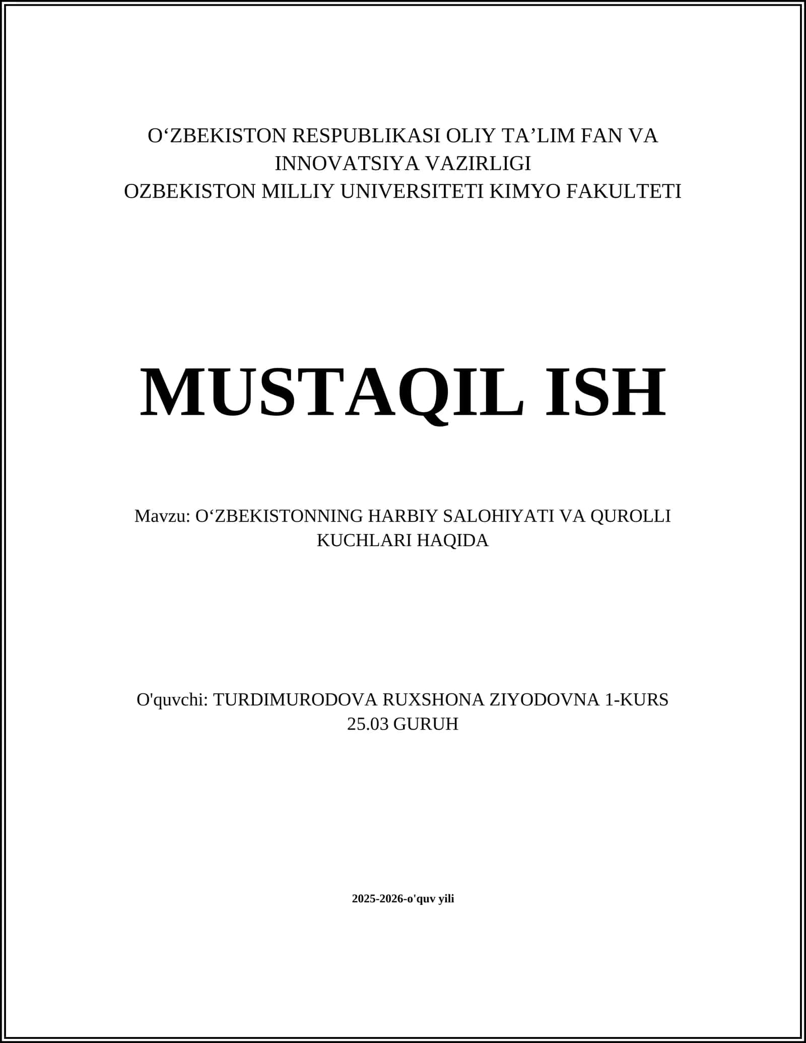 Harbiy salohiyat va qurolli kuchlar haqida 1