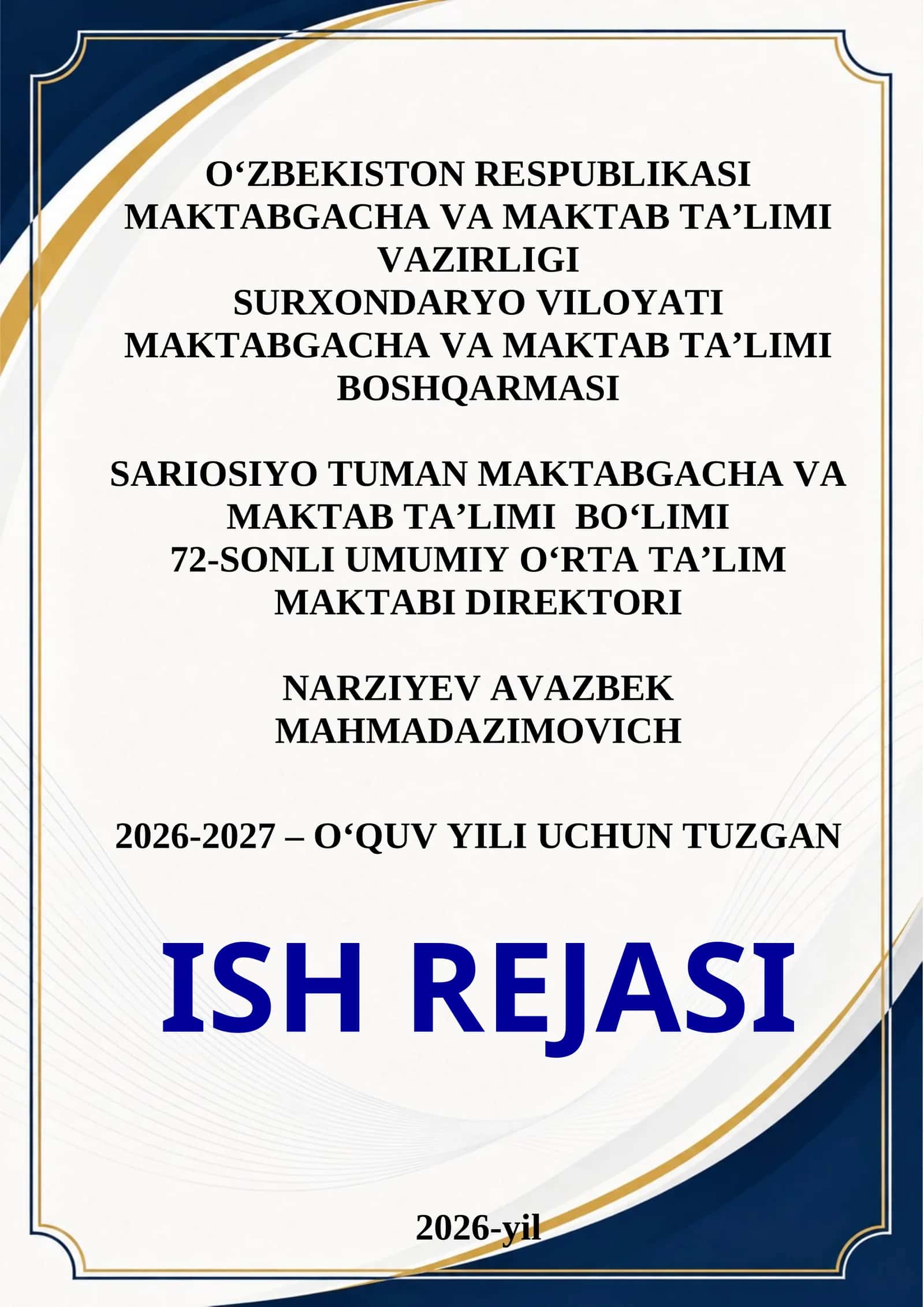 Maktab Direktorining ish rejasi 2026-2027 1