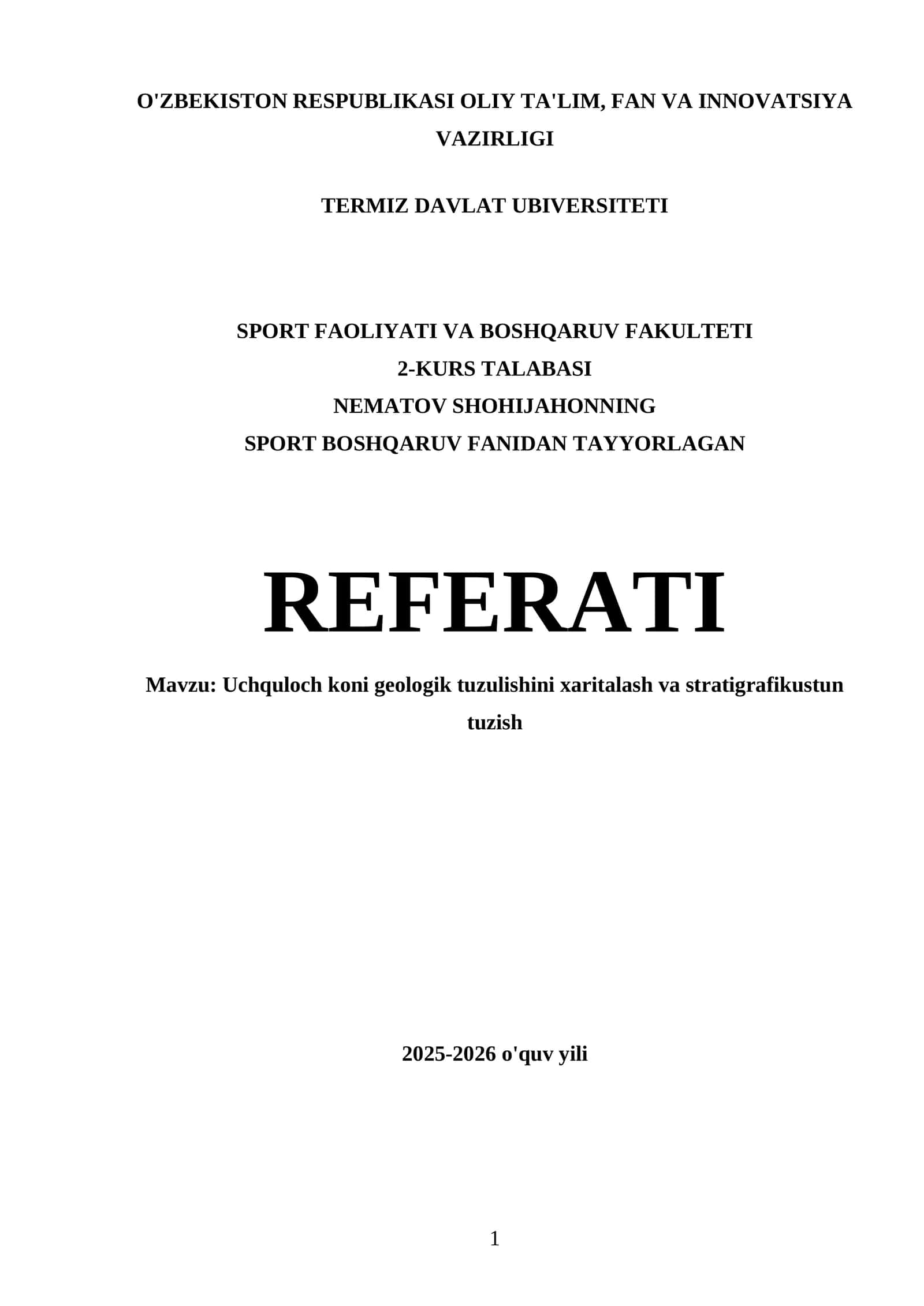 Uchquloch koni geologik tuzulishini xaritalash va stratigrafikustun tuzish 1